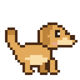A pixel-art golden dog walking